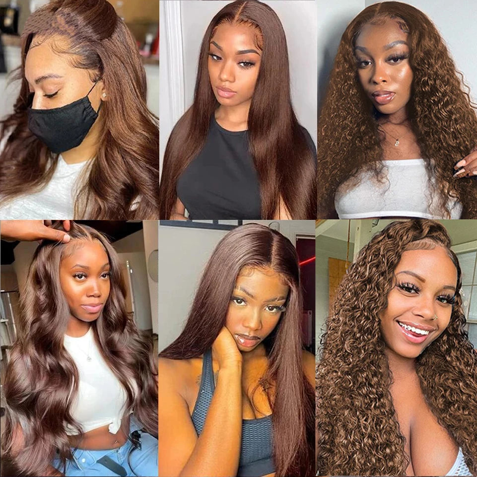 HD Chocolate Brown 13x4 Body Wave Lace Front Wig Brazilian 13x6 Lace Frontal Wigs For Women 100% Remy Human Hair Wig Pre Plucked