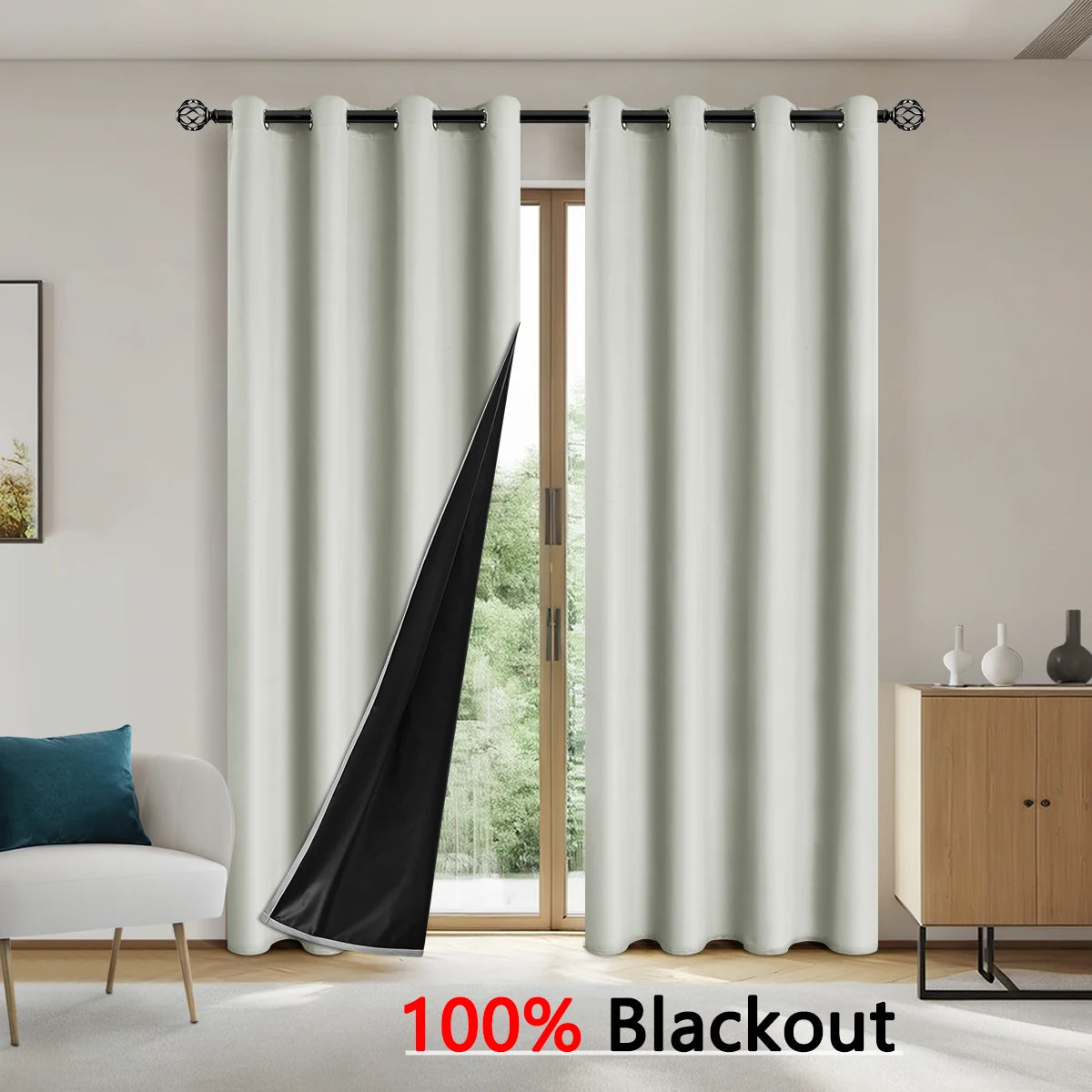 1pc Solid color full shading and sun protection 100% Blackout curtains, bedroom and living room shading curtains