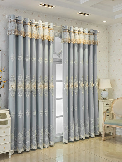 European Embroidered Jacquard Sheer Curtains Luxury Blackout Curtains Double Layer Window Darpes with Sheer Overlay