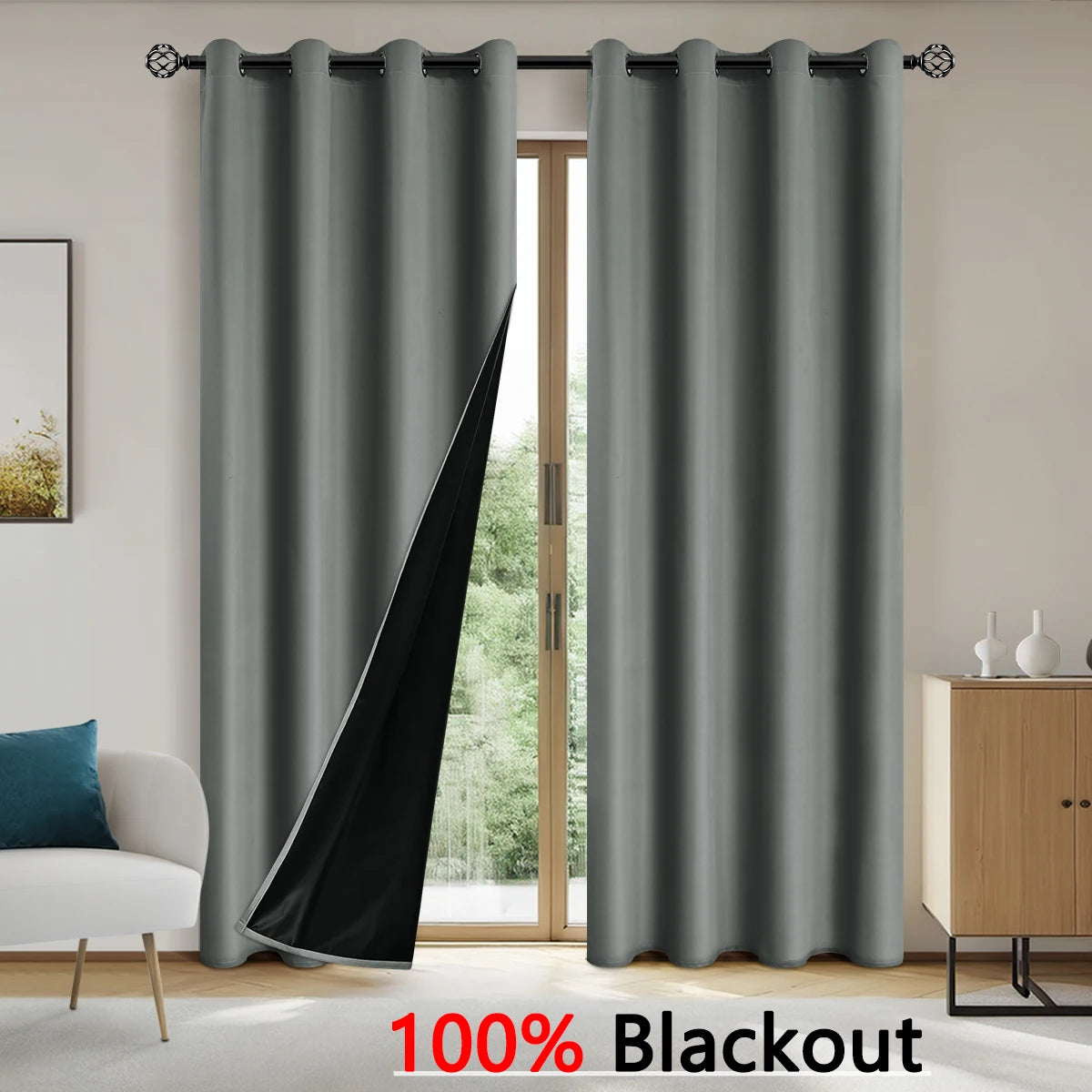 1pc Solid color full shading and sun protection 100% Blackout curtains, bedroom and living room shading curtains