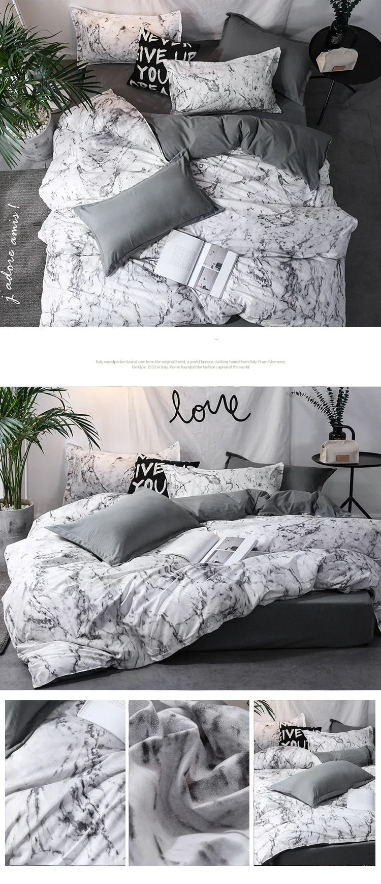 3pcs Duvet Cover Set with Pillow Case Double Comforter Bedding Set Quilt Cover Queen/King Couple or Single Bed