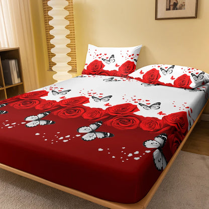 1 Simple modern Plant Flower printed matte Fitted Sheet, bedroom printed bed cover, bedding (excluding pillowcases)