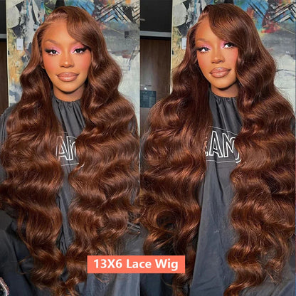 HD Chocolate Brown 13x4 Body Wave Lace Front Wig Brazilian 13x6 Lace Frontal Wigs For Women 100% Remy Human Hair Wig Pre Plucked