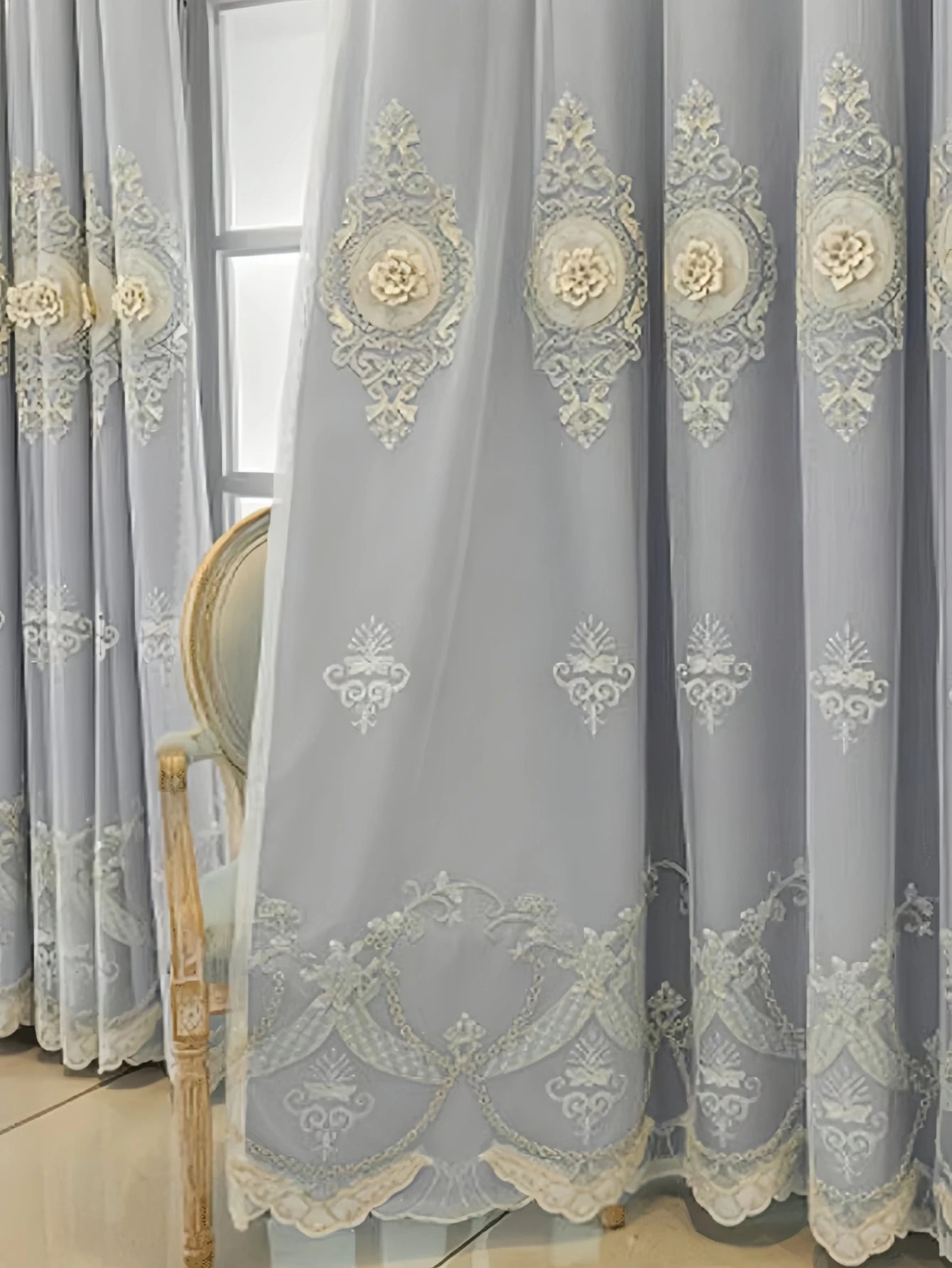 European Embroidered Jacquard Sheer Curtains Luxury Blackout Curtains Double Layer Window Darpes with Sheer Overlay