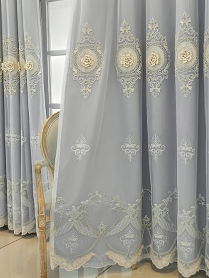 European Embroidered Jacquard Sheer Curtains Luxury Blackout Curtains Double Layer Window Darpes with Sheer Overlay