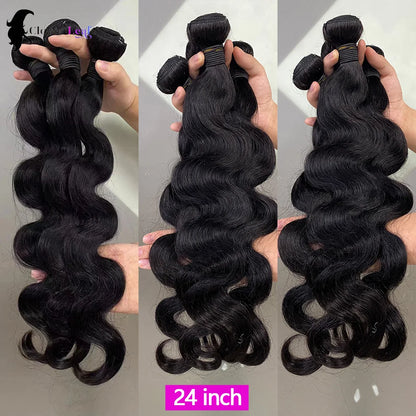 24inch Body Wave Human Hair Bundles 100% Brazilian Raw Human Hair 1/3/4 Bundles for Women 10A Thick Bundles 3 Days Delivery