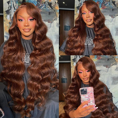 HD Chocolate Brown 13x4 Body Wave Lace Front Wig Brazilian 13x6 Lace Frontal Wigs For Women 100% Remy Human Hair Wig Pre Plucked