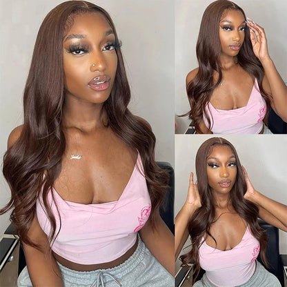 HD Chocolate Brown 13x4 Body Wave Lace Front Wig Brazilian 13x6 Lace Frontal Wigs For Women 100% Remy Human Hair Wig Pre Plucked