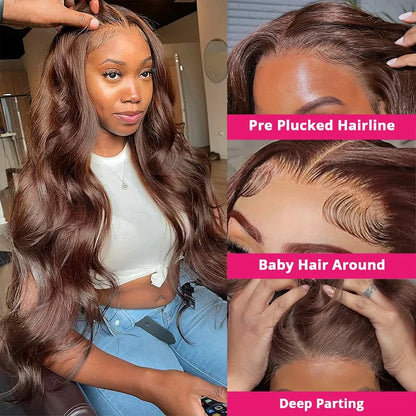 HD Chocolate Brown 13x4 Body Wave Lace Front Wig Brazilian 13x6 Lace Frontal Wigs For Women 100% Remy Human Hair Wig Pre Plucked