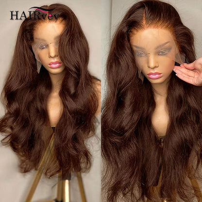 HD Chocolate Brown 13x4 Body Wave Lace Front Wig Brazilian 13x6 Lace Frontal Wigs For Women 100% Remy Human Hair Wig Pre Plucked