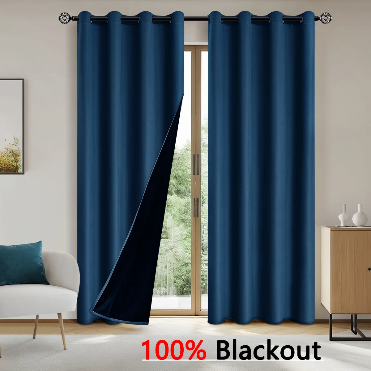 1pc Solid color full shading and sun protection 100% Blackout curtains, bedroom and living room shading curtains