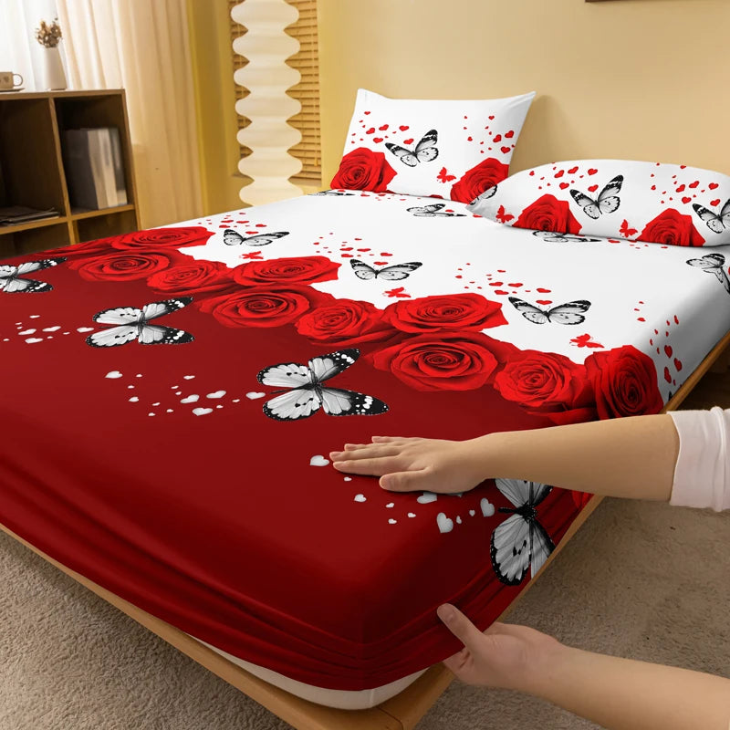 1 Simple modern Plant Flower printed matte Fitted Sheet, bedroom printed bed cover, bedding (excluding pillowcases)