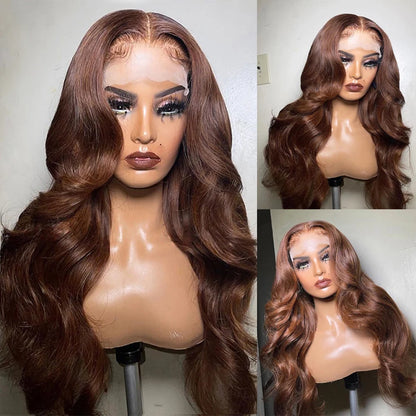 HD Chocolate Brown 13x4 Body Wave Lace Front Wig Brazilian 13x6 Lace Frontal Wigs For Women 100% Remy Human Hair Wig Pre Plucked