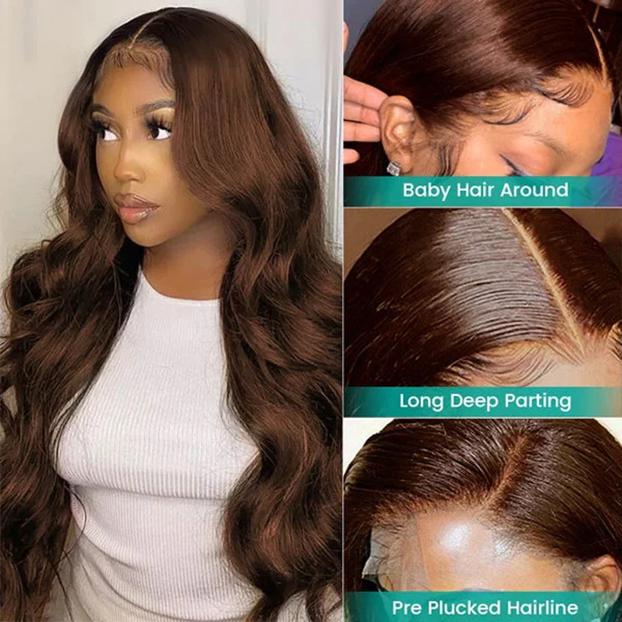 HD Chocolate Brown 13x4 Body Wave Lace Front Wig Brazilian 13x6 Lace Frontal Wigs For Women 100% Remy Human Hair Wig Pre Plucked