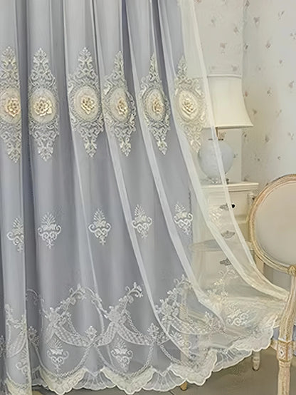 European Embroidered Jacquard Sheer Curtains Luxury Blackout Curtains Double Layer Window Darpes with Sheer Overlay