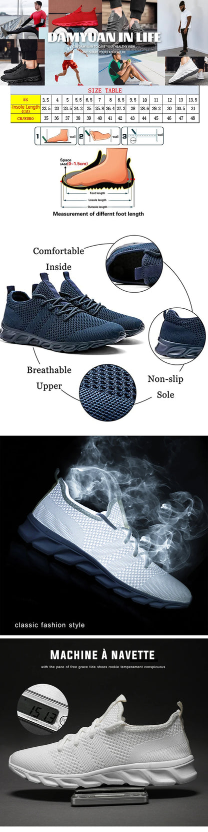 Men Casual Sport Shoes Light Sneakers White Outdoor Breathable Mesh Black Running Shoes Athletic Jogging Tennis Shoes