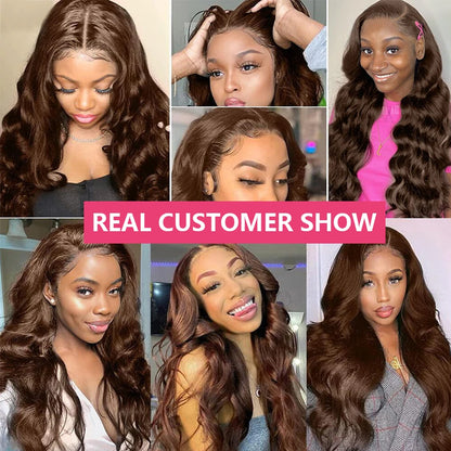 HD Chocolate Brown 13x4 Body Wave Lace Front Wig Brazilian 13x6 Lace Frontal Wigs For Women 100% Remy Human Hair Wig Pre Plucked