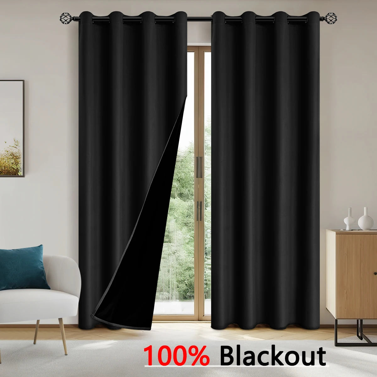 1pc Solid color full shading and sun protection 100% Blackout curtains, bedroom and living room shading curtains