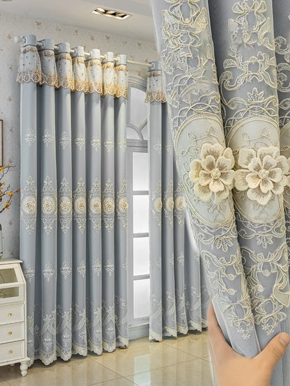 European Embroidered Jacquard Sheer Curtains Luxury Blackout Curtains Double Layer Window Darpes with Sheer Overlay